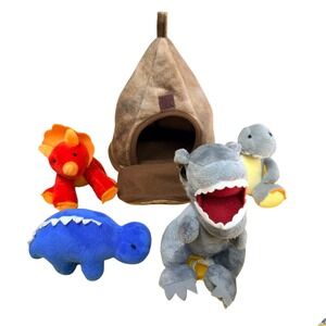 Collective Goods Cool Builders Dinosaur Plush Set with Volcano House 5 Piece Lot